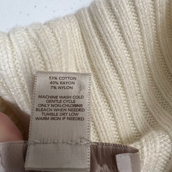 LOFT Women's Black Cream Stripe Tunic Sweater Cowl Turtleneck Size S Petite - Picture 4 of 6